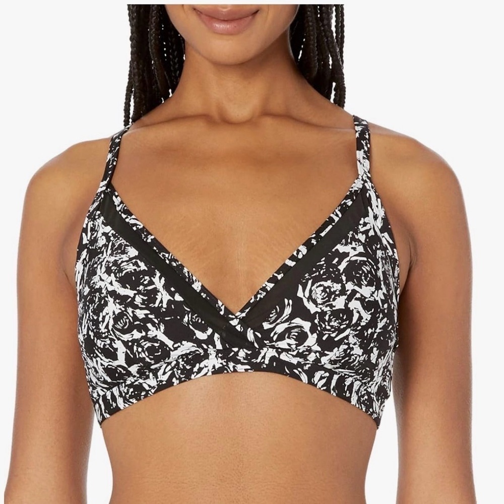 NWT DKNY Women's Triangle Bikini Top XXL Black & White